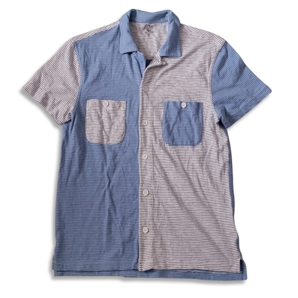 J. Crew Men's Harbor Stripe Short-Sleeve Camp-Collar Garment-Dyed Shirt - Picture 2 of 7